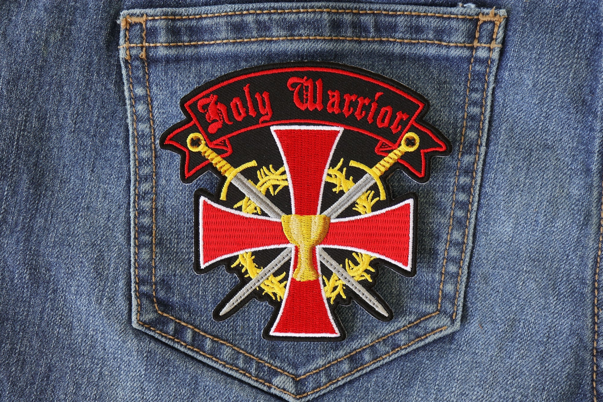 Holy Warrior Christian Patch - A Powerful Symbol of Faith and National Pride ( 3 x 2  inches )